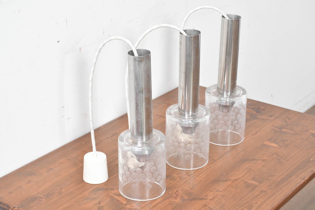 和製ヴィンテージ　レトロな水玉模様のペンダントライト3点セット　(R-086951)