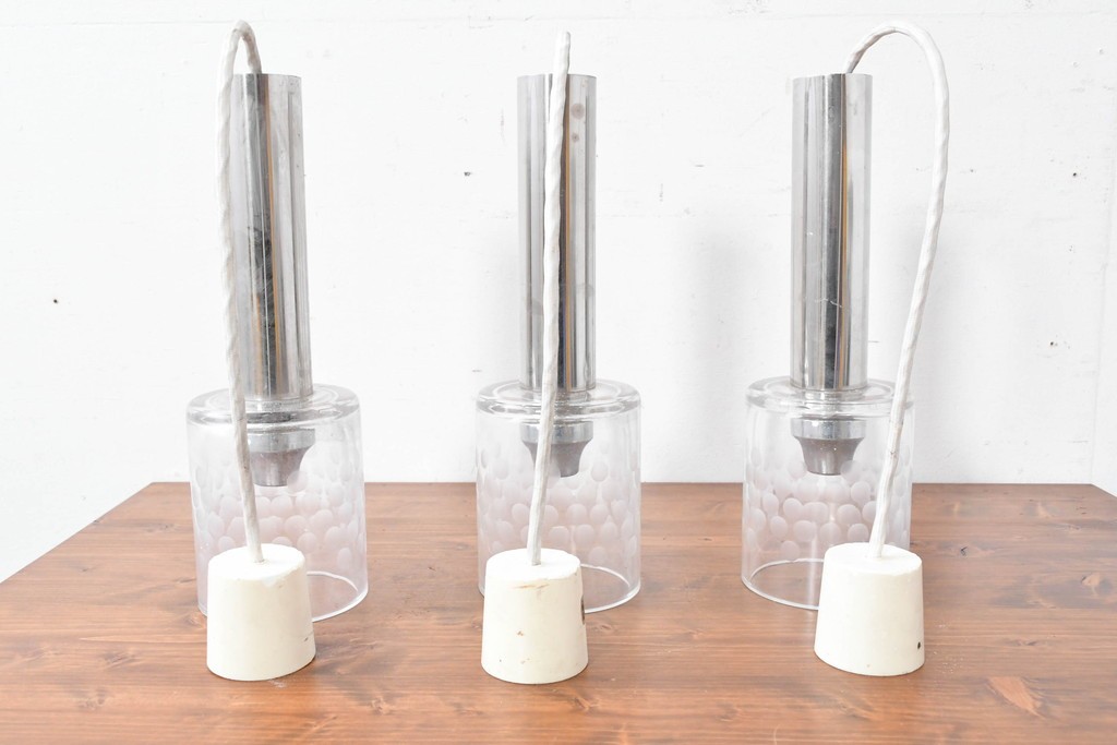 和製ヴィンテージ　レトロな水玉模様のペンダントライト3点セット　(R-086951)