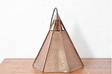 和製ヴィンテージ　山田照明　透かし金属板と木枠が調和するペンダントライト　(R-086953)