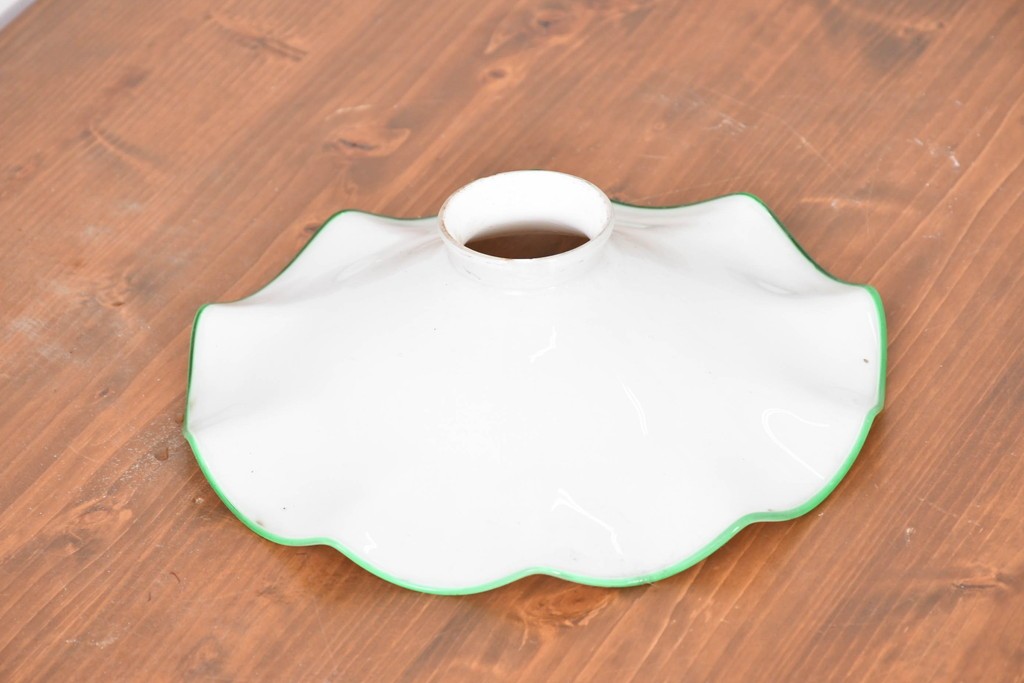 《引っ掛けシーリング式ペンダントライト加工費込み》　和製アンティーク　明るいグリーンのフリルが可愛らしいペンダントライト　(R-086956)