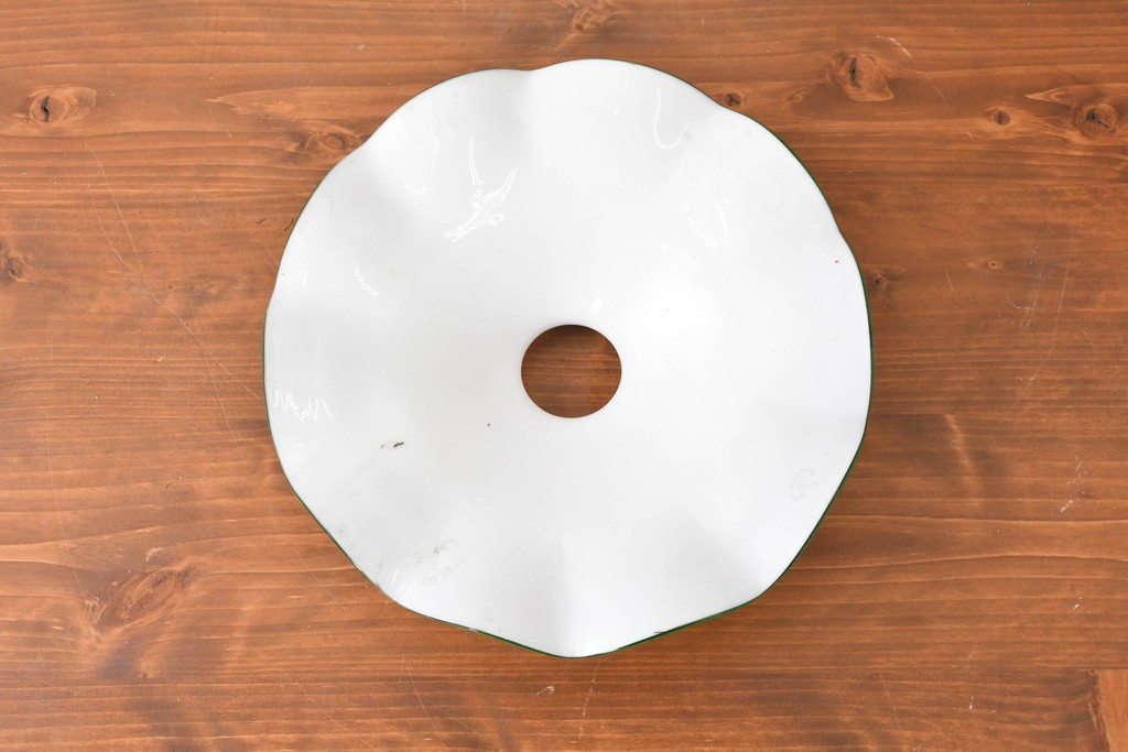 《引っ掛けシーリング式ペンダントライト加工費込み》　和製アンティーク　明るいグリーンのフリルが可愛らしいペンダントライト　(R-086956)