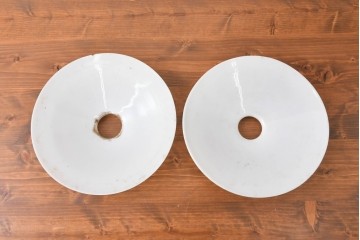 《引っ掛けシーリング式ペンダントライト加工費込み》　ヨーロッパヴィンテージ　シンプルな平笠ペンダントライト2個セット　(R-086958)