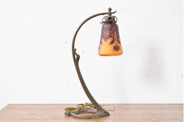 フランスアンティーク　Muller Freres Luneville(ミューラー兄弟)　草花文様が美しいガラスシェードのテーブルランプ　(R-086970)