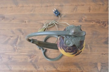 フランスアンティーク　Muller Freres Luneville(ミューラー兄弟)　草花文様が美しいガラスシェードのテーブルランプ　(R-086970)