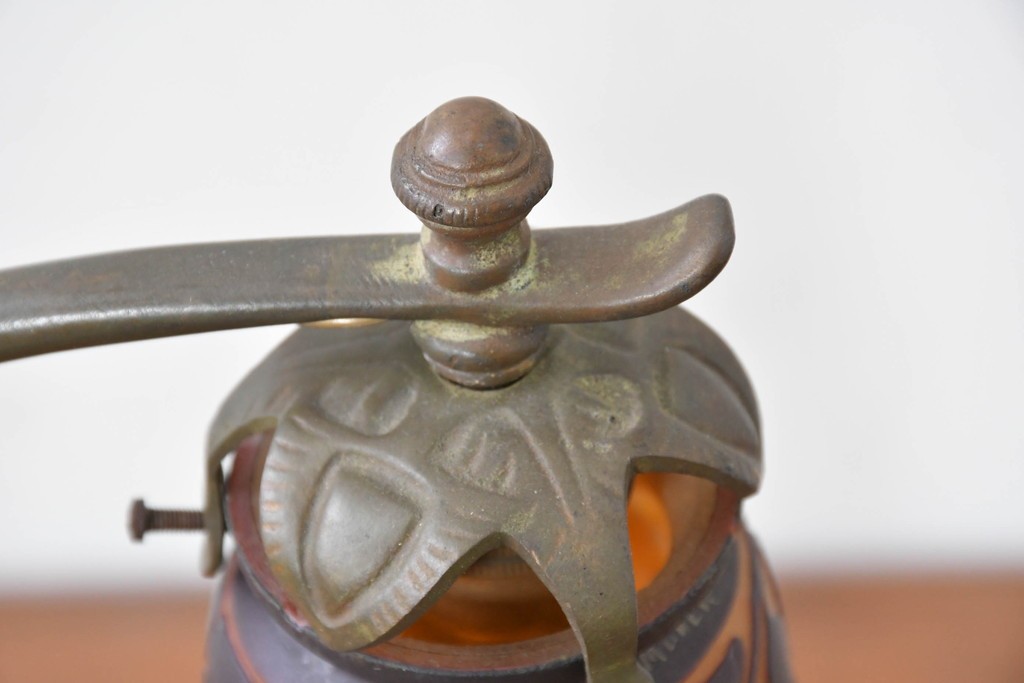 フランスアンティーク　Muller Freres Luneville(ミューラー兄弟)　草花文様が美しいガラスシェードのテーブルランプ　(R-086970)