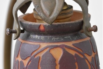 フランスアンティーク　Muller Freres Luneville(ミューラー兄弟)　草花文様が美しいガラスシェードのテーブルランプ　(R-086970)