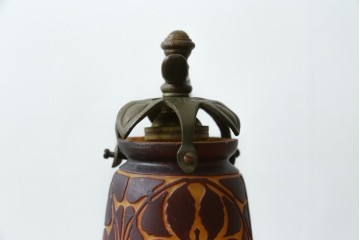 フランスアンティーク　Muller Freres Luneville(ミューラー兄弟)　草花文様が美しいガラスシェードのテーブルランプ　(R-086970)