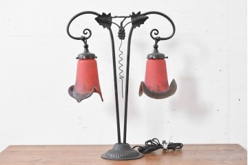 フランスヴィンテージ　Art de France(アール・ド・フランス)　アール・ヌーヴォー様式　溶かし込みガラスが美しい2灯テーブルランプ　(R-086971)