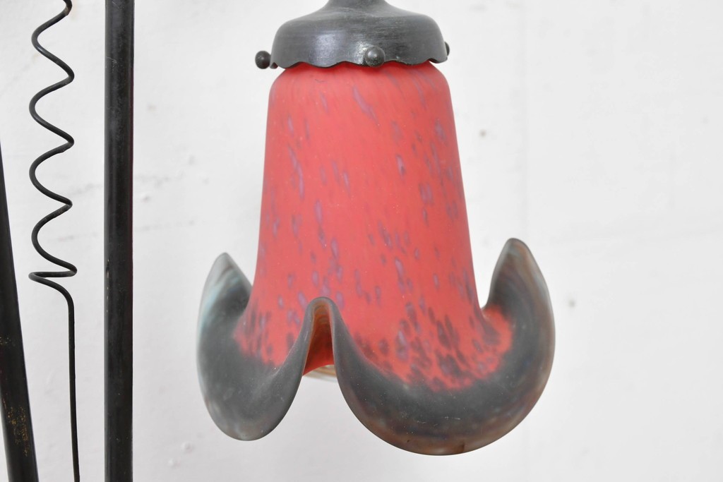 フランスヴィンテージ　Art de France(アール・ド・フランス)　アール・ヌーヴォー様式　溶かし込みガラスが美しい2灯テーブルランプ　(R-086971)