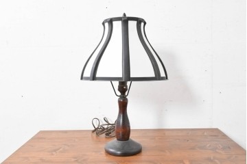 和製ヴィンテージ　柳沢木工所　金属フレーム×和紙張りの上品なテーブルランプ　(R-086976)