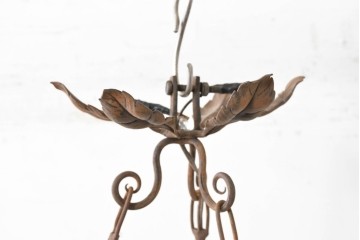 フランスアンティーク　Muller Freres Luneville(ミューラー兄弟)　溶かし込みガラスの優美な4灯シャンデリア　※補修あと有り　(R-086978)