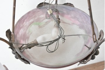 フランスアンティーク　Muller Freres Luneville(ミューラー兄弟)　溶かし込みガラスの優美な4灯シャンデリア　※補修あと有り　(R-086978)