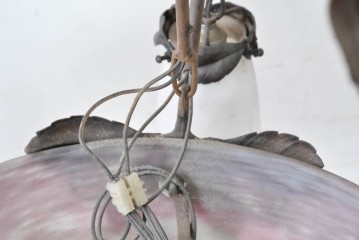 フランスアンティーク　Muller Freres Luneville(ミューラー兄弟)　溶かし込みガラスの優美な4灯シャンデリア　※補修あと有り　(R-086978)