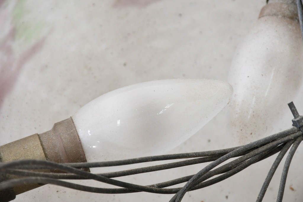 フランスアンティーク　Muller Freres Luneville(ミューラー兄弟)　溶かし込みガラスの優美な4灯シャンデリア　※補修あと有り　(R-086978)