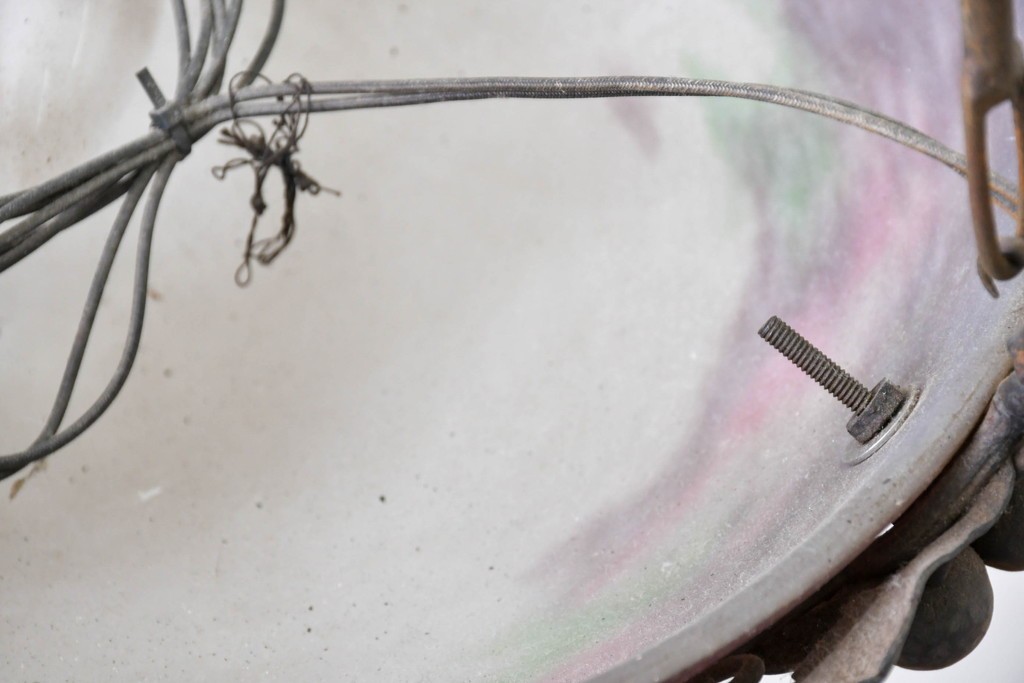 フランスアンティーク　Muller Freres Luneville(ミューラー兄弟)　溶かし込みガラスの優美な4灯シャンデリア　※補修あと有り　(R-086978)