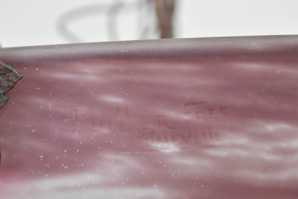 フランスアンティーク　Muller Freres Luneville(ミューラー兄弟)　溶かし込みガラスの優美な4灯シャンデリア　※補修あと有り　(R-086978)