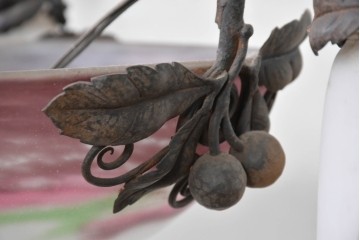 フランスアンティーク　Muller Freres Luneville(ミューラー兄弟)　溶かし込みガラスの優美な4灯シャンデリア　※補修あと有り　(R-086978)