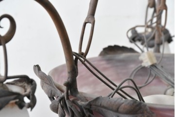 フランスアンティーク　Muller Freres Luneville(ミューラー兄弟)　溶かし込みガラスの優美な4灯シャンデリア　※補修あと有り　(R-086978)