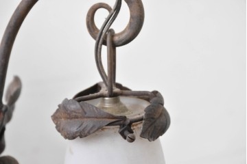 フランスアンティーク　Muller Freres Luneville(ミューラー兄弟)　溶かし込みガラスの優美な4灯シャンデリア　※補修あと有り　(R-086978)