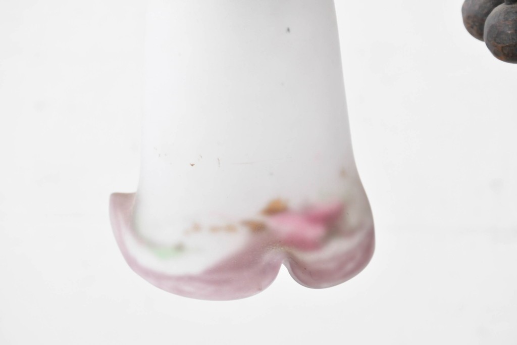 フランスアンティーク　Muller Freres Luneville(ミューラー兄弟)　溶かし込みガラスの優美な4灯シャンデリア　※補修あと有り　(R-086978)