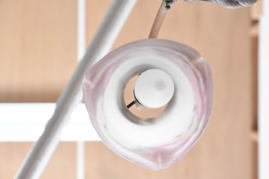 フランスアンティーク　Muller Freres Luneville(ミューラー兄弟)　溶かし込みガラスの優美な4灯シャンデリア　※補修あと有り　(R-086978)