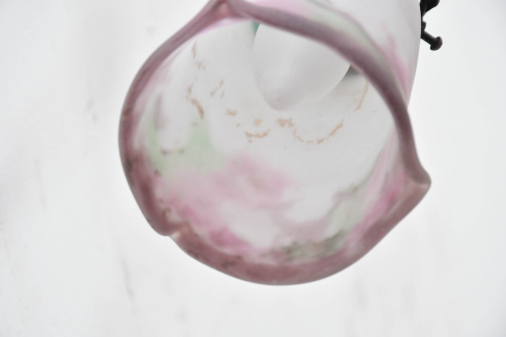 フランスアンティーク　Muller Freres Luneville(ミューラー兄弟)　溶かし込みガラスの優美な4灯シャンデリア　※補修あと有り　(R-086978)