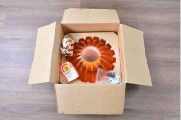 《引っ掛けシーリング式ペンダントライト加工費込み》和製ヴィンテージ　ナショナル(National、松下電工)　昭和レトロ　オレンジ色のペンダントライト　外箱付き　(R-086996)