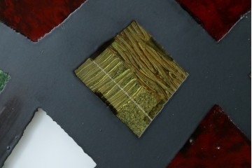 中古　金工職人　飯野歌之助作　幾何学的なステンドグラスのデザインが目を引くペンダントライト　(R-086997)