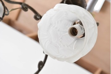 フランスアンティーク　Vianne(ヴィアンヌ)社　装飾ガラスシェードの3灯シャンデリア　(R-086999)