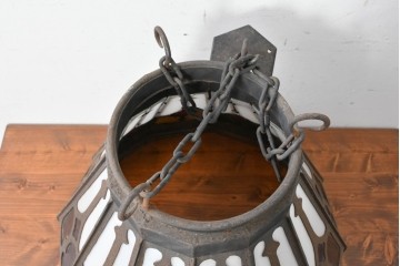 《直結式ペンダントライト加工費込み》　中古　金工職人　飯野歌之助作　ステンドグラスが彩るペンダントライト　(R-087001)