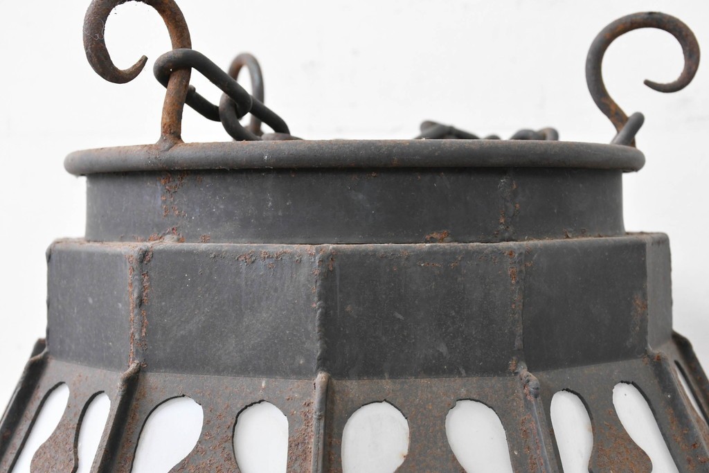 《直結式ペンダントライト加工費込み》　中古　金工職人　飯野歌之助作　ステンドグラスが彩るペンダントライト　(R-087001)