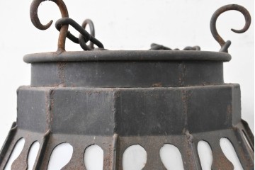 《直結式ペンダントライト加工費込み》　中古　金工職人　飯野歌之助作　ステンドグラスが彩るペンダントライト　(R-087001)