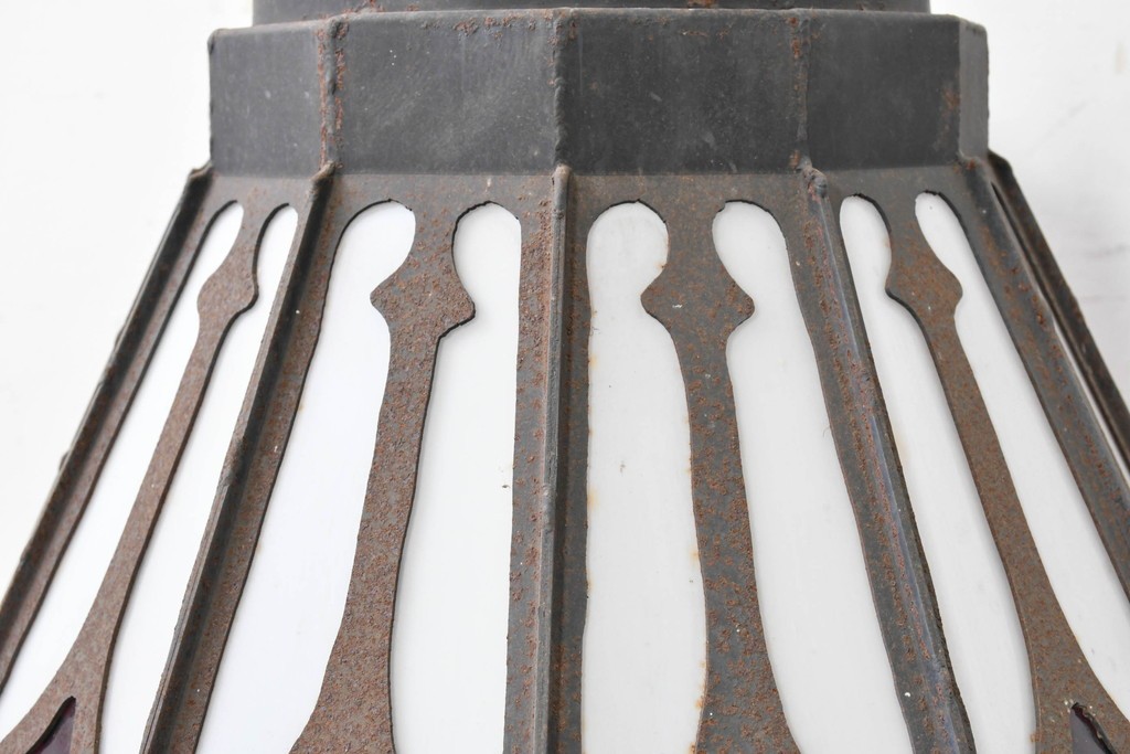 《直結式ペンダントライト加工費込み》　中古　金工職人　飯野歌之助作　ステンドグラスが彩るペンダントライト　(R-087001)