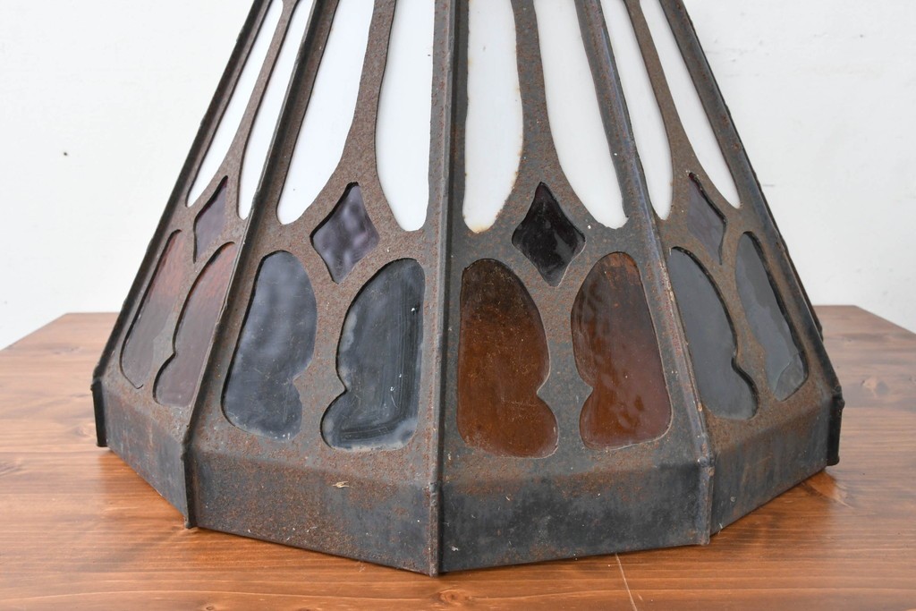 《直結式ペンダントライト加工費込み》　中古　金工職人　飯野歌之助作　ステンドグラスが彩るペンダントライト　(R-087001)