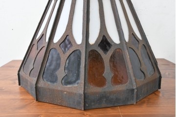 《直結式ペンダントライト加工費込み》　中古　金工職人　飯野歌之助作　ステンドグラスが彩るペンダントライト　(R-087001)