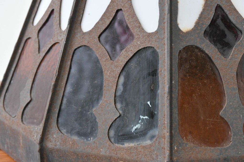 《直結式ペンダントライト加工費込み》　中古　金工職人　飯野歌之助作　ステンドグラスが彩るペンダントライト　(R-087001)