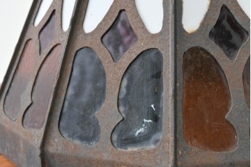 《直結式ペンダントライト加工費込み》　中古　金工職人　飯野歌之助作　ステンドグラスが彩るペンダントライト　(R-087001)