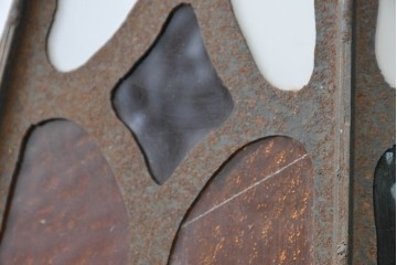 《直結式ペンダントライト加工費込み》　中古　金工職人　飯野歌之助作　ステンドグラスが彩るペンダントライト　(R-087001)