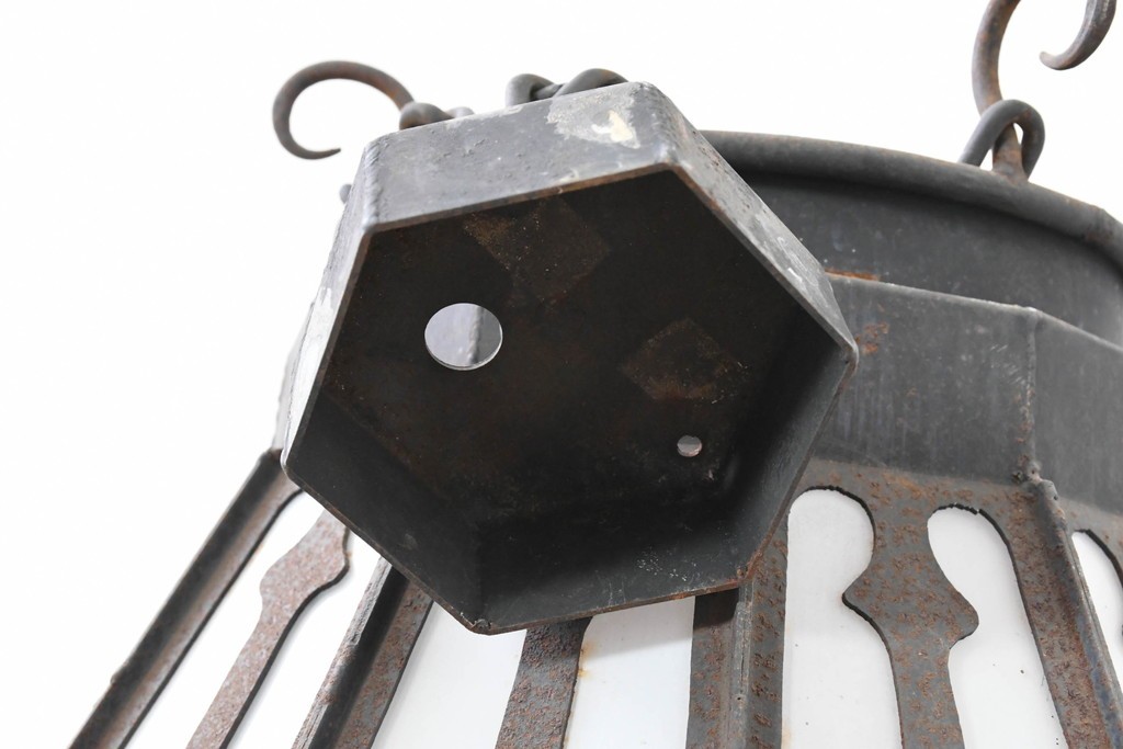 《直結式ペンダントライト加工費込み》　中古　金工職人　飯野歌之助作　ステンドグラスが彩るペンダントライト　(R-087001)