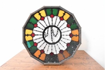 《直結式ペンダントライト加工費込み》　中古　金工職人　飯野歌之助作　ステンドグラスが彩るペンダントライト　(R-087001)