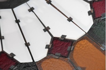 《直結式ペンダントライト加工費込み》　中古　金工職人　飯野歌之助作　ステンドグラスが彩るペンダントライト　(R-087001)