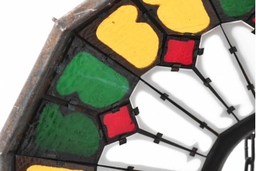 《直結式ペンダントライト加工費込み》　中古　金工職人　飯野歌之助作　ステンドグラスが彩るペンダントライト　(R-087001)