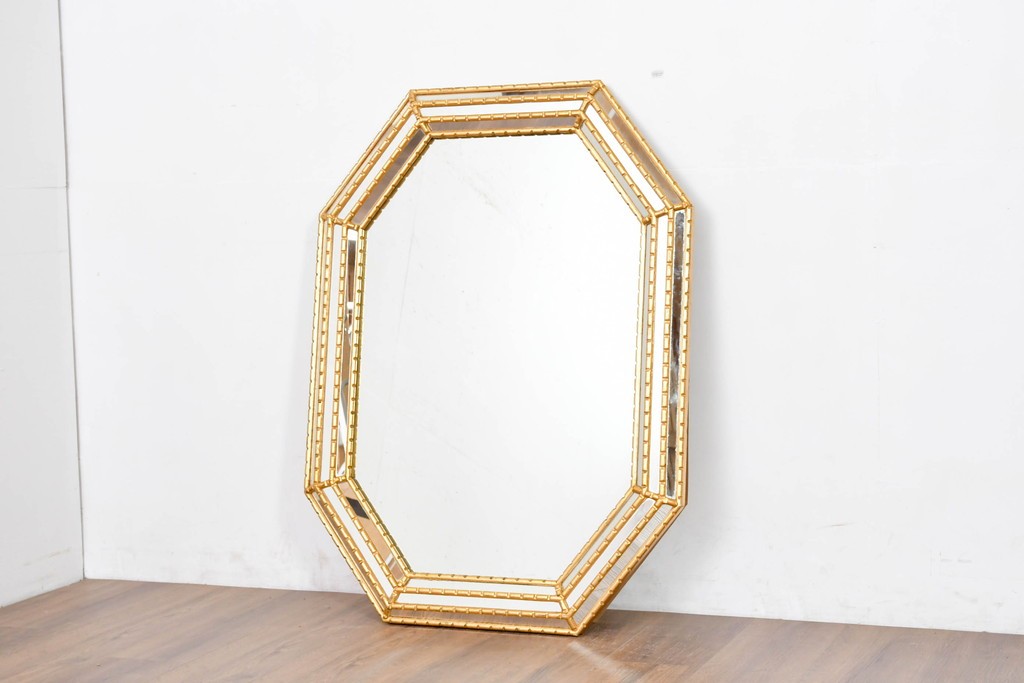 イタリアヴィンテージ　八角形デザインのウォールミラー　(R-087013)