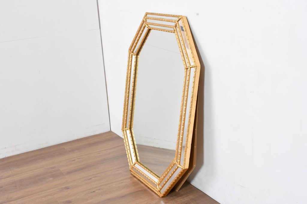 イタリアヴィンテージ　八角形デザインのウォールミラー　(R-087013)