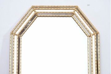 イタリアヴィンテージ　八角形デザインのウォールミラー　(R-087013)