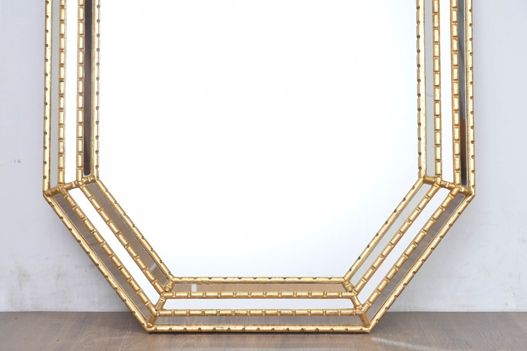 イタリアヴィンテージ　八角形デザインのウォールミラー　(R-087013)