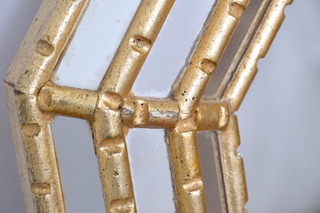 イタリアヴィンテージ　八角形デザインのウォールミラー　(R-087013)