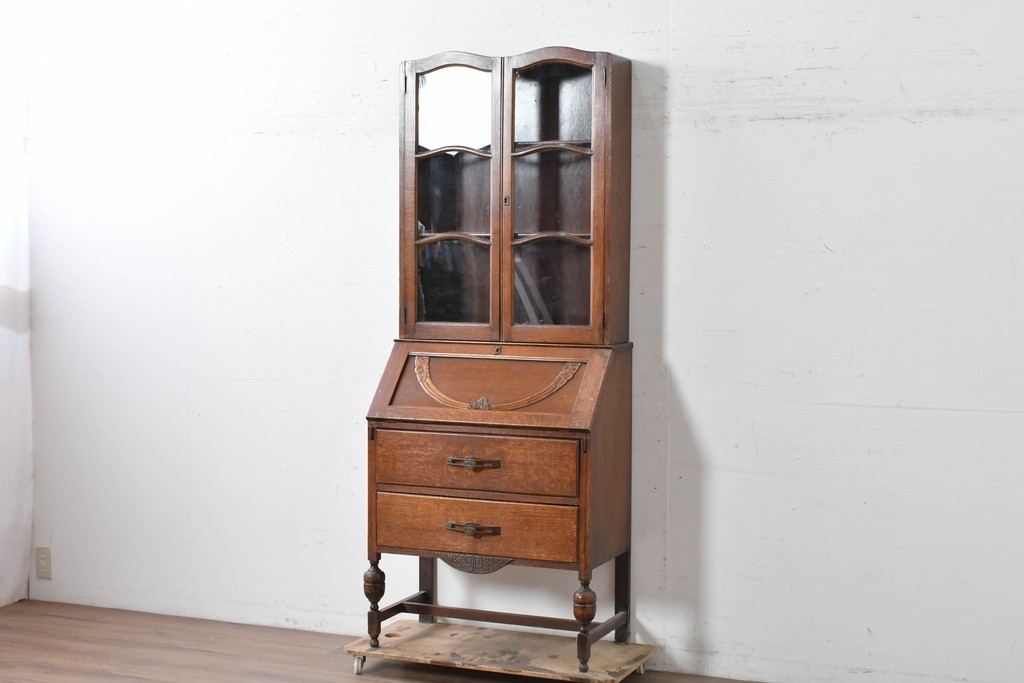 イギリスアンティーク　オーク材　小振りなビューローブックケース　(R-087015)