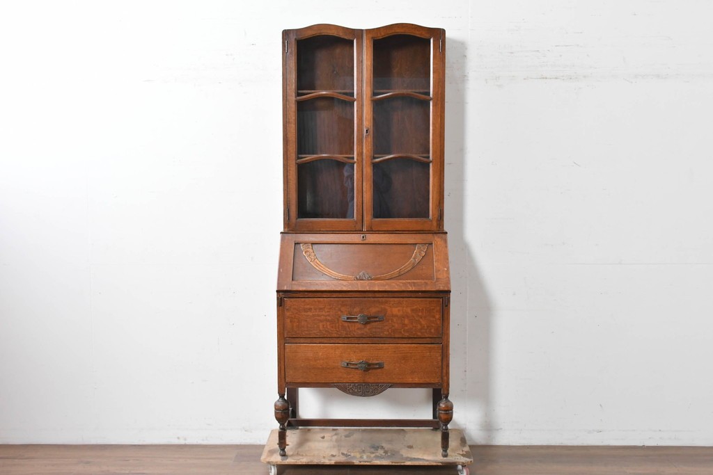 イギリスアンティーク　オーク材　小振りなビューローブックケース　(R-087015)