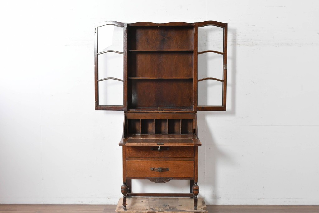 イギリスアンティーク　オーク材　小振りなビューローブックケース　(R-087015)